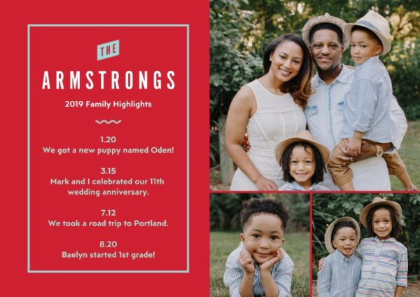 Family Highlights 8x6" (20x15cm) Flat Card set of 20 (gloss cardstock), rounded corners, Card & Stationery Red