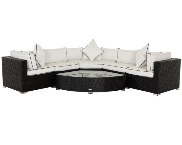 Rattan Garden Corner Sofa Set in Black & White - 6 Piece Angled Set - Florida - Rattan Direct