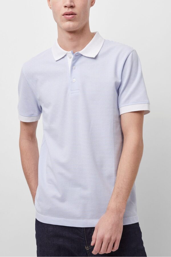 Micro Popcorn Stripe Polo Top - linen white/xenon blue