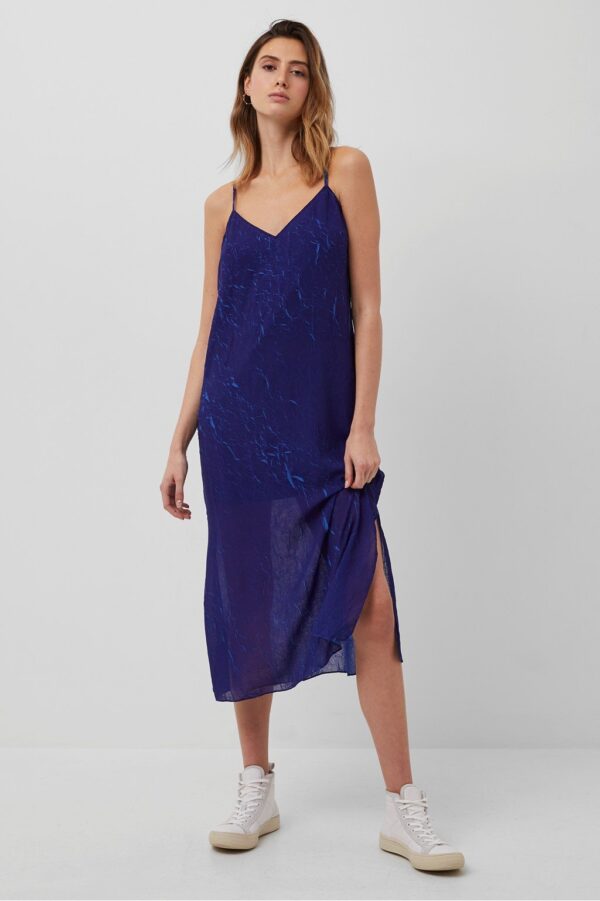 Calandra Crinkle Midi Slip Dress - blue