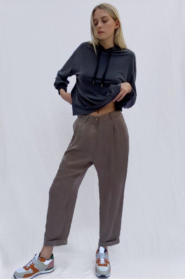 Rosanna Cupro Pleat Front Trousers - mocha mousse