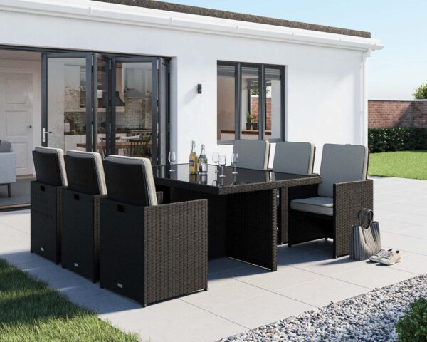 6 Seat Rattan Garden Cube Set in Black & White - Barcelona - Rattan Direct