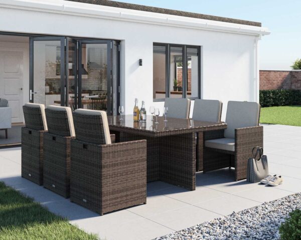 6 Seat Rattan Garden Cube Set in Truffle Brown & Champagne - Barcelona - Rattan Direct