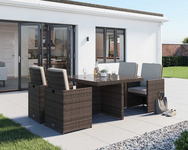 4 Seat Rattan Garden Cube Set in Truffle Brown & Champagne - Barcelona - Rattan Direct