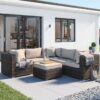 Rattan Garden Corner Sofa Set in Brown & Champagne - 6 Piece - Florida - Rattan Direct