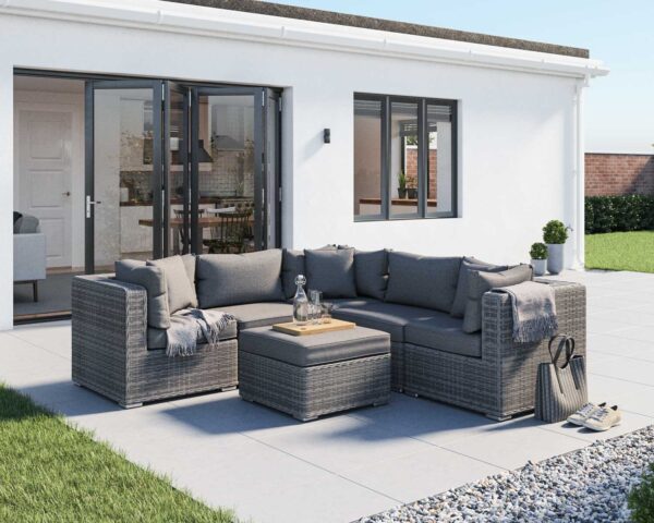 Rattan Garden Corner Sofa Set in Grey - 6 Piece - Florida - Rattan Direct
