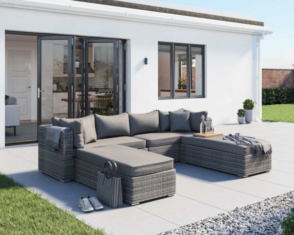 Rattan Garden Day Bed Sofa Set in Grey - Monaco - Rattan Direct